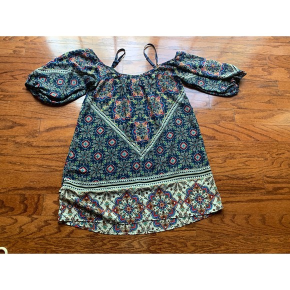 Bailey Blue Boho Cold Shoulder Balloon Sleeve Dress Size S - Picture 1 of 3
